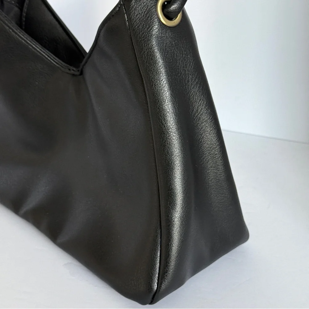 Black Faux Leather Shoulder Bag